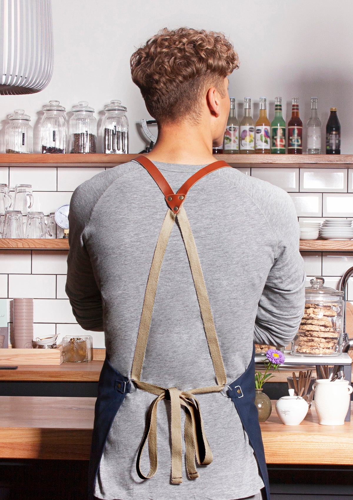 Bib Apron With Leather Straps Green-Generation Unisex