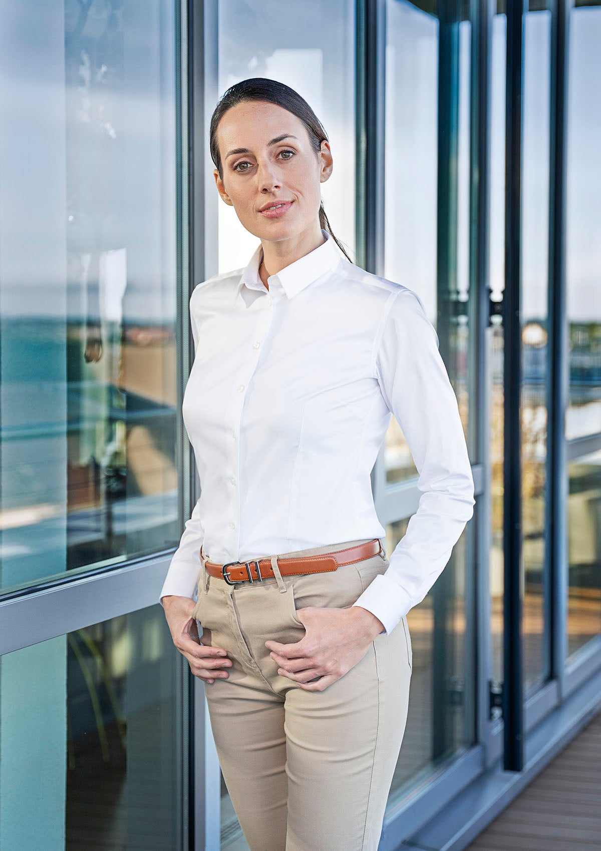Women's Blouse Active-Stretch Long-Sleeve Slim-Fit