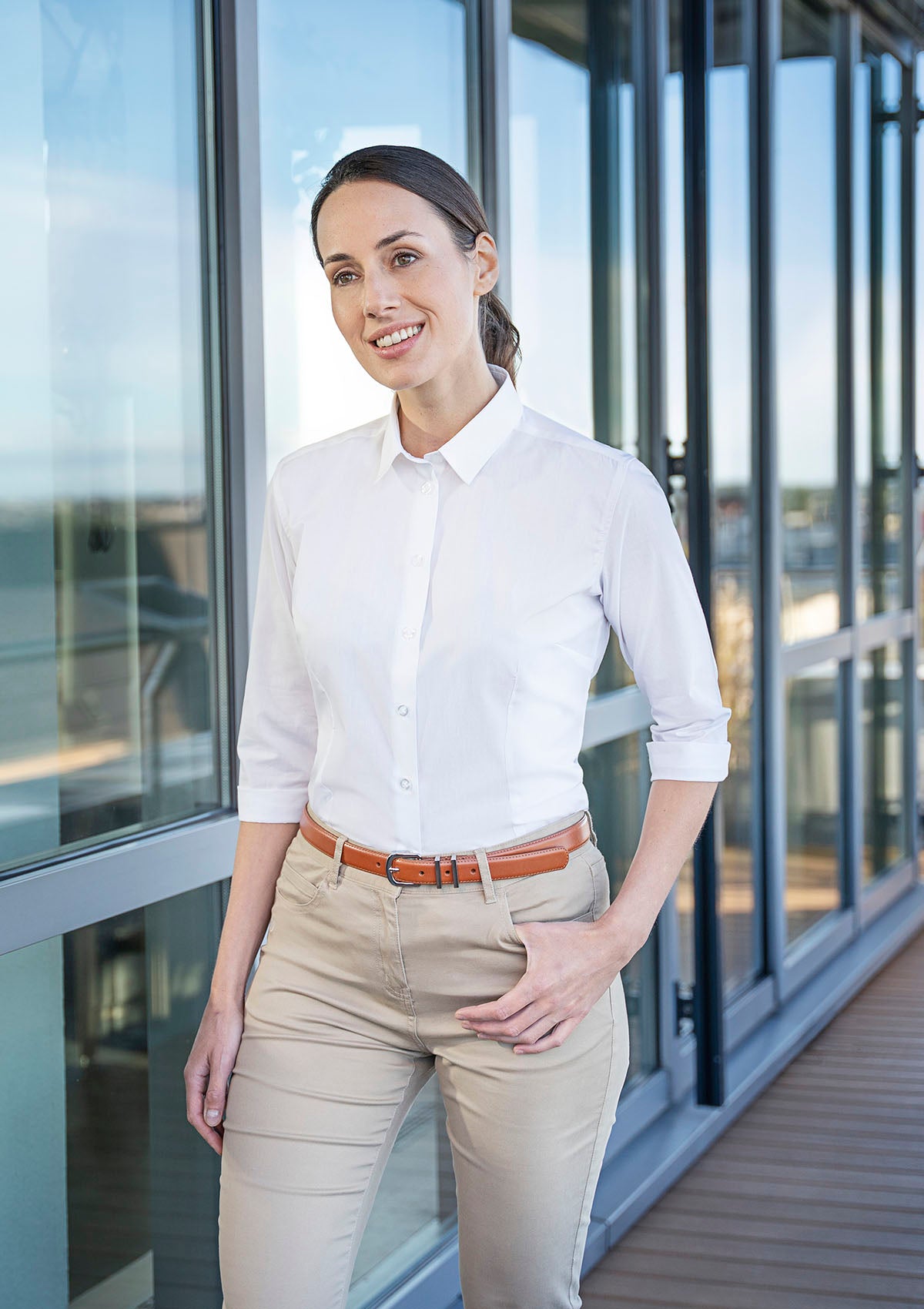 Women's Blouse Active-Stretch 3/4-Sleeves Slim-Fit