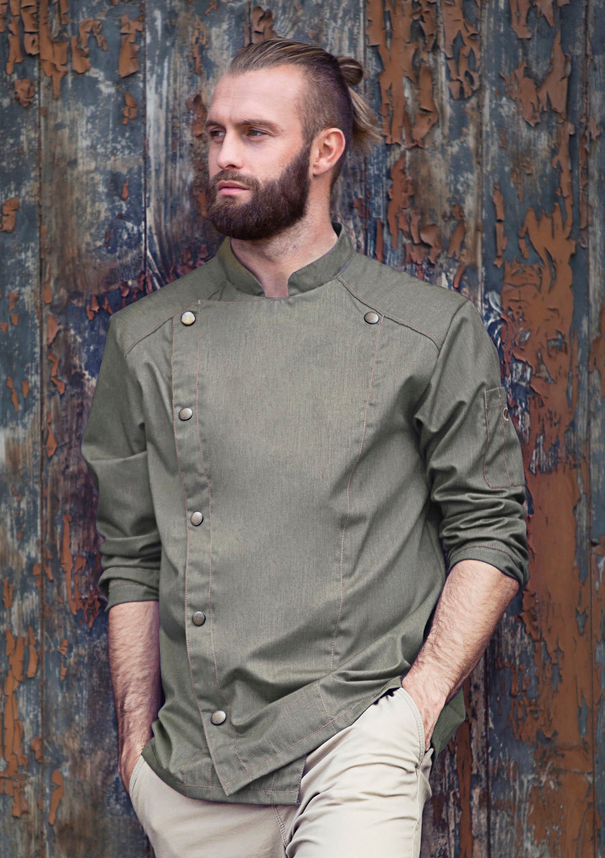 Men's Chef Jacket Jeans-Look Long Sleeves In Vintage Colours
