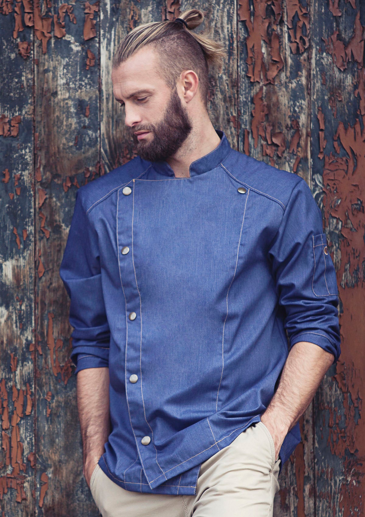 Men's Chef Jacket Jeans-Look Long Sleeves In Vintage Colours