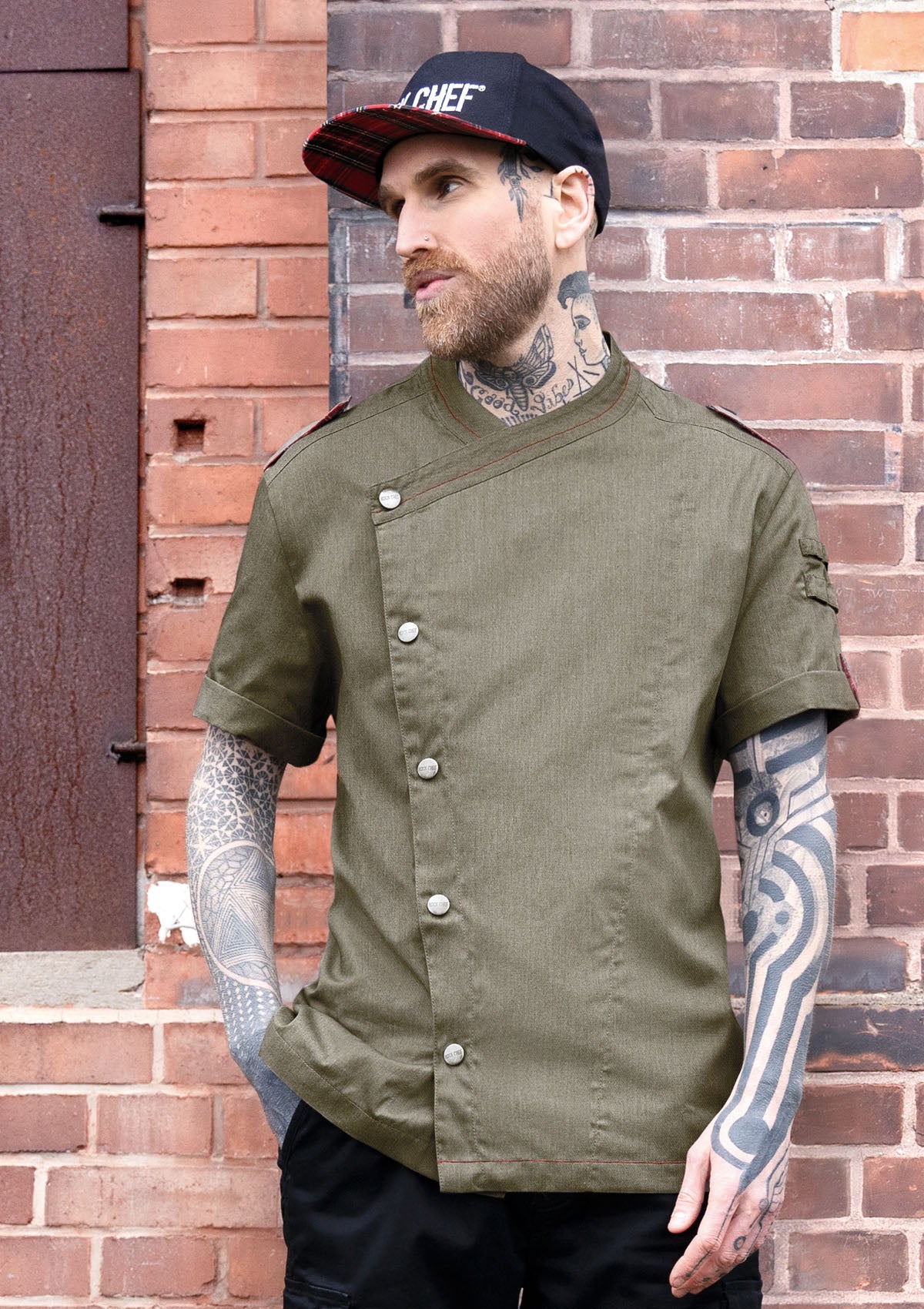 Men's Chef Jacket In Denim Look Short Sleeves - ROCK CHEF®