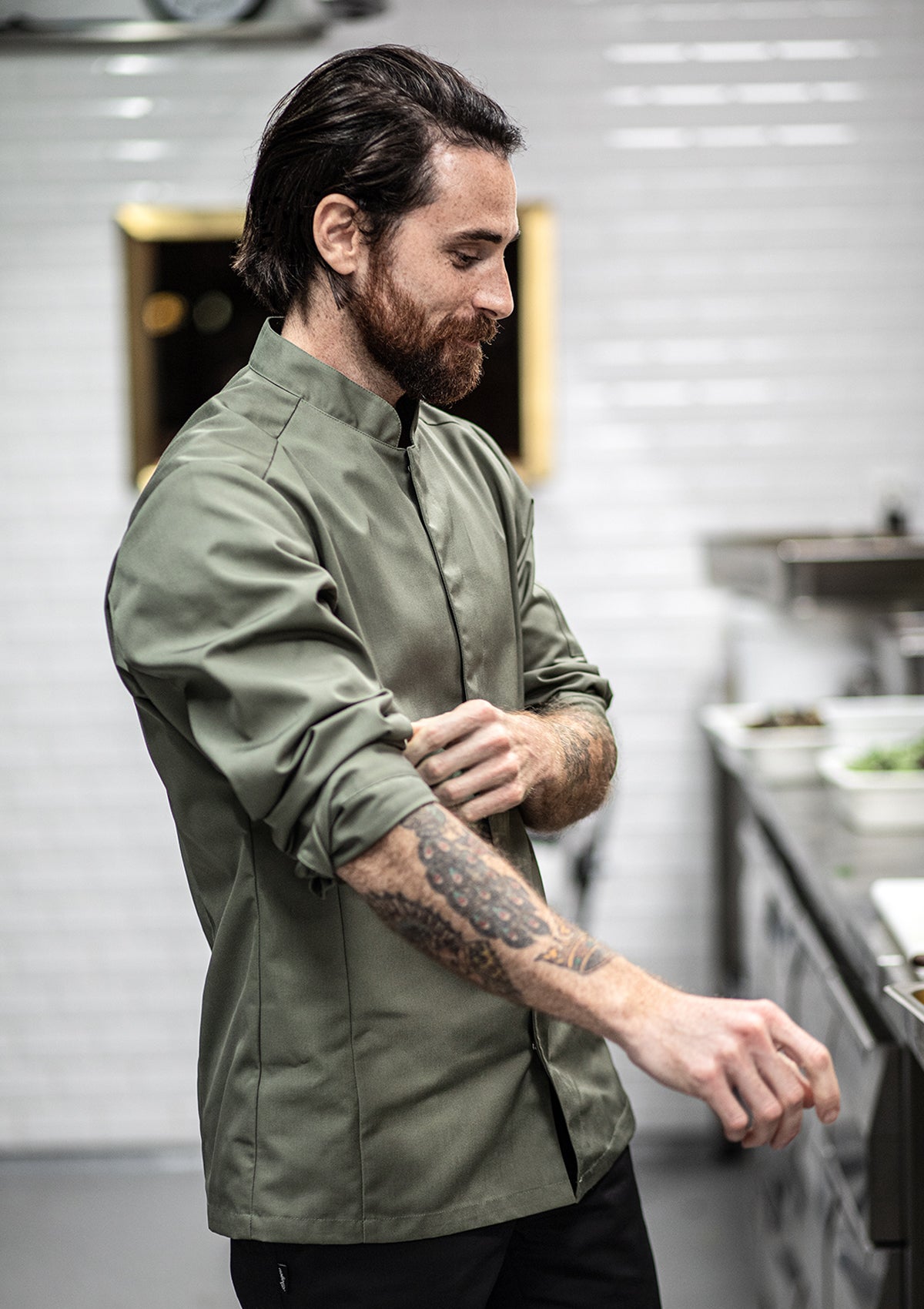Men's Chef Shirt Slim-Fit With Long Sleeves & Pen Pocket