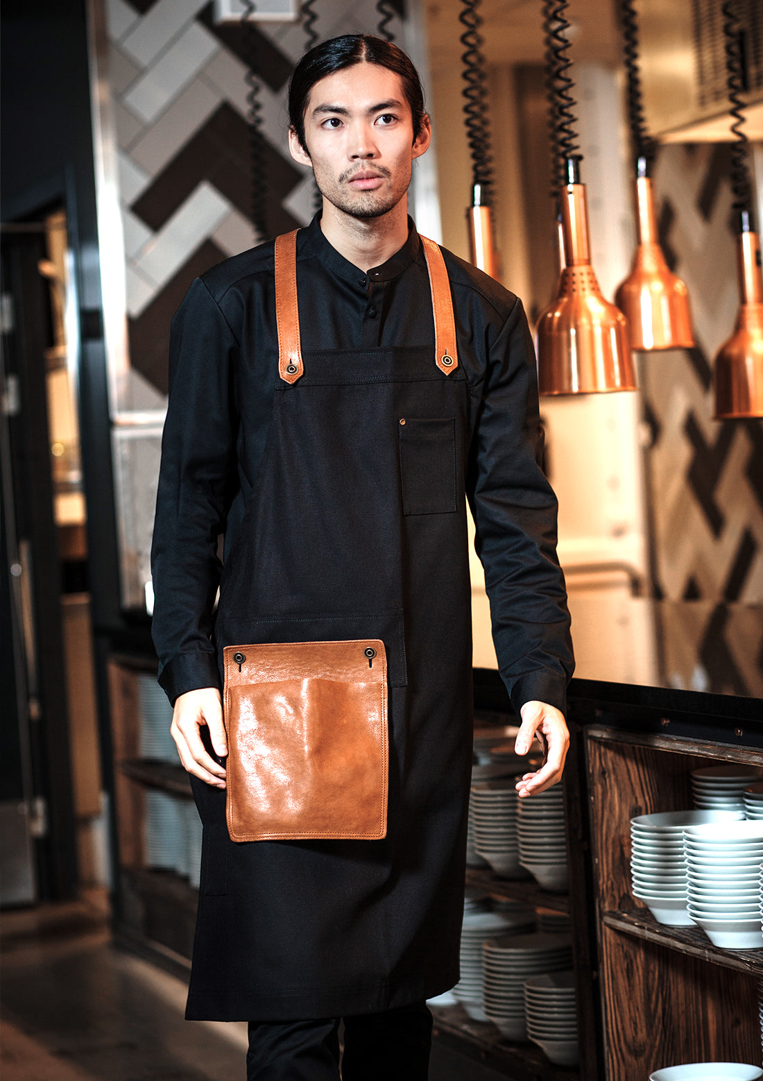 Bib Apron with Leather Details Unisex