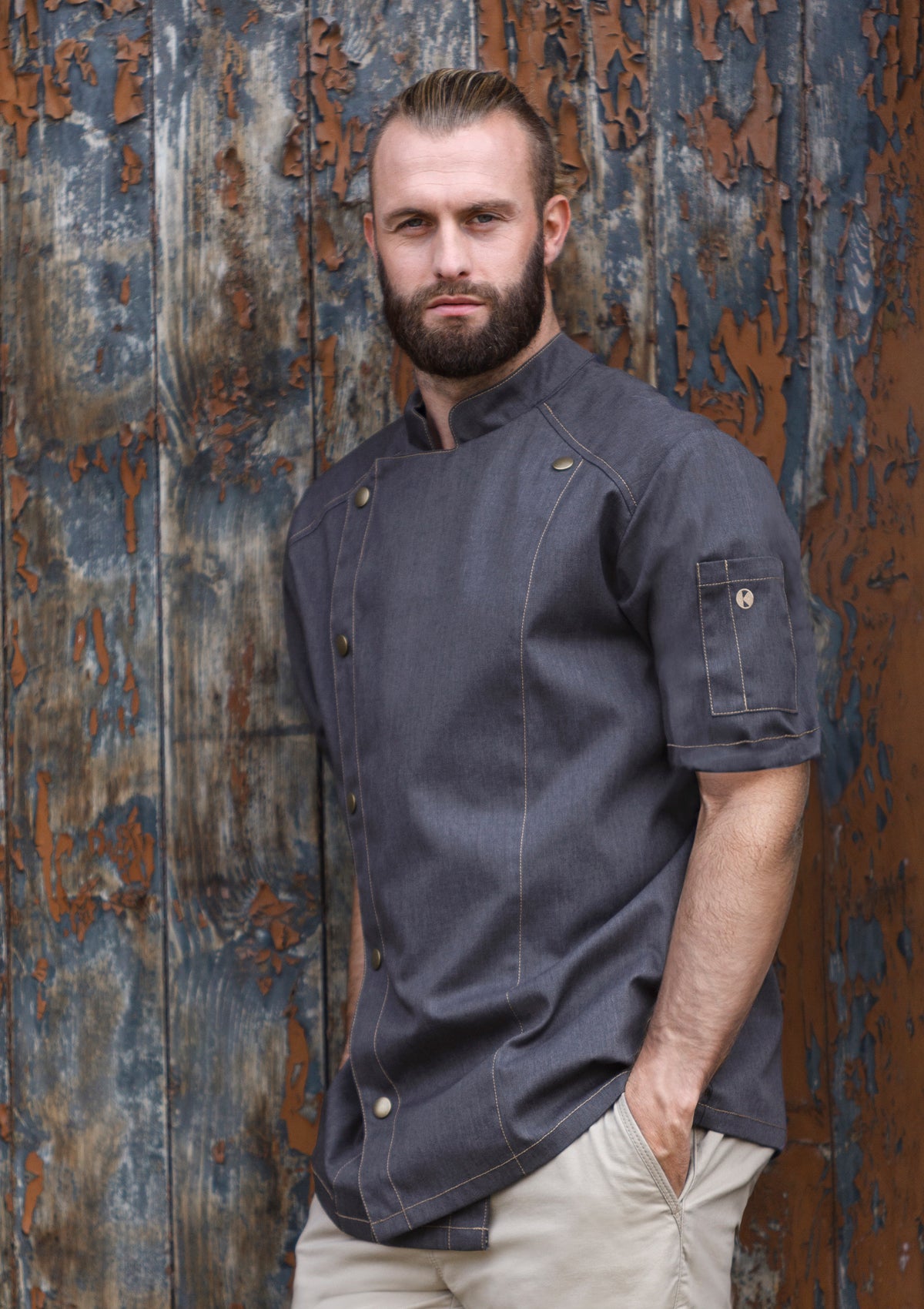 Men's Trendy Chef Jacket Jeans-Style Short Sleeves